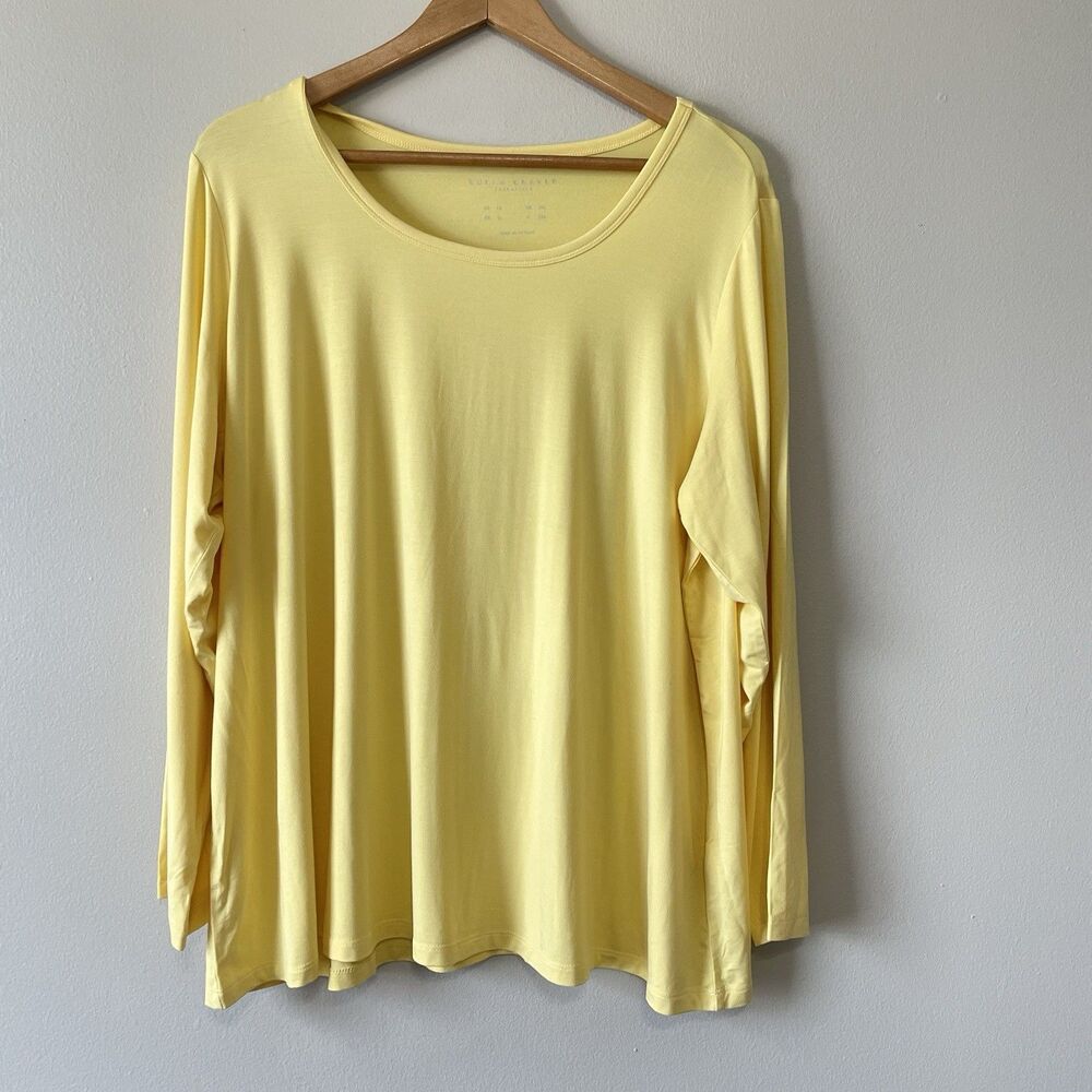 Susan Graver Essentials Top 1X Long Sleeve Crew Neck Butter Yellow Stretch